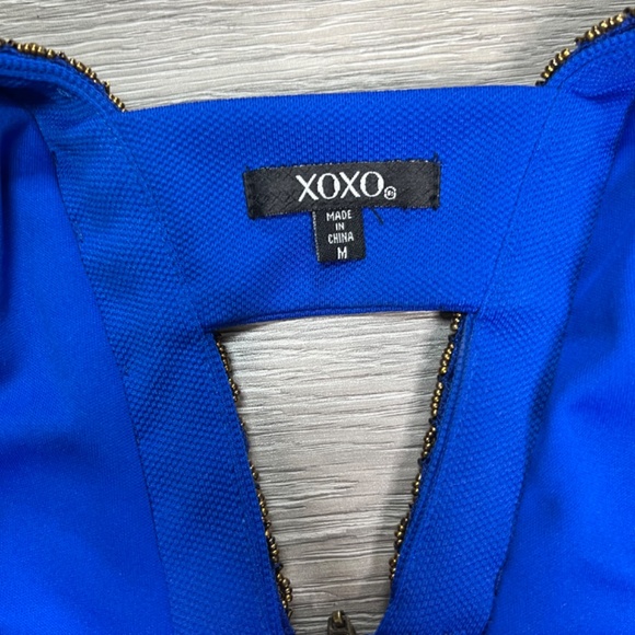 XOXO Fit & Flare, Open Back, Beaded Dress - Blue & Gold - Juniors Sz M (NWOT) - Picture 7 of 9